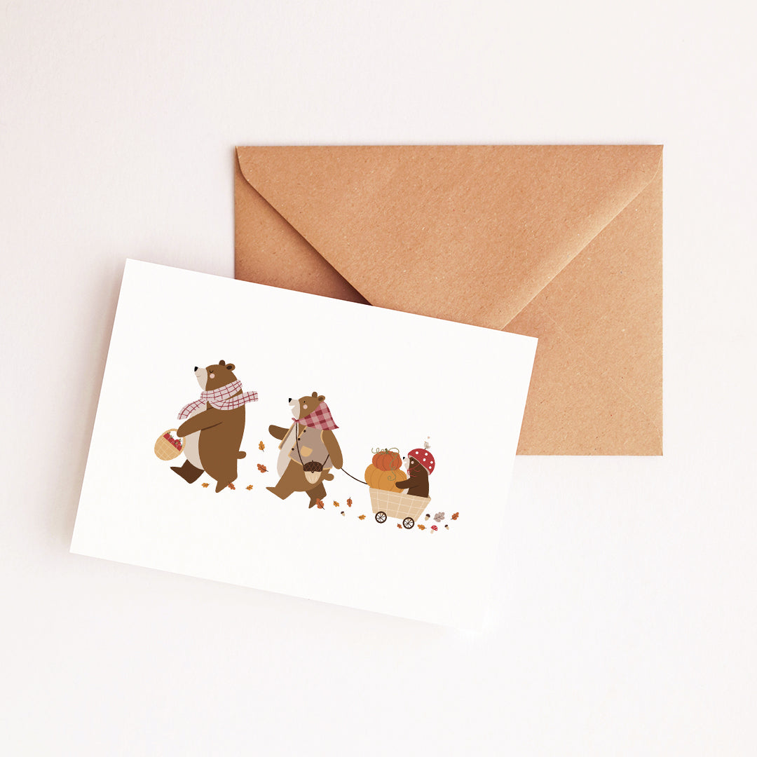 Carte Famille ours en automne