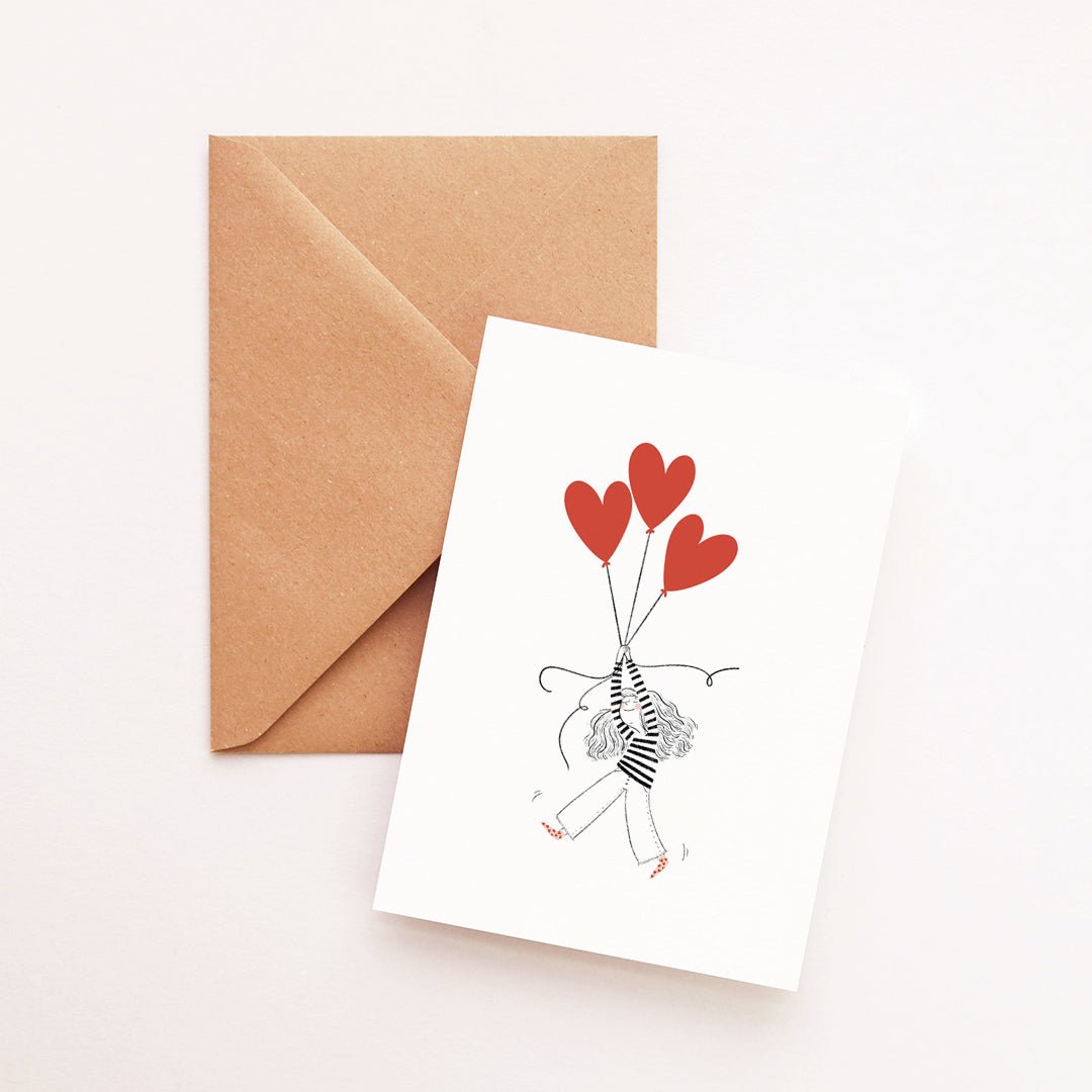 Carte Fille aux ballons d'amour - Atelier Vingt Huit