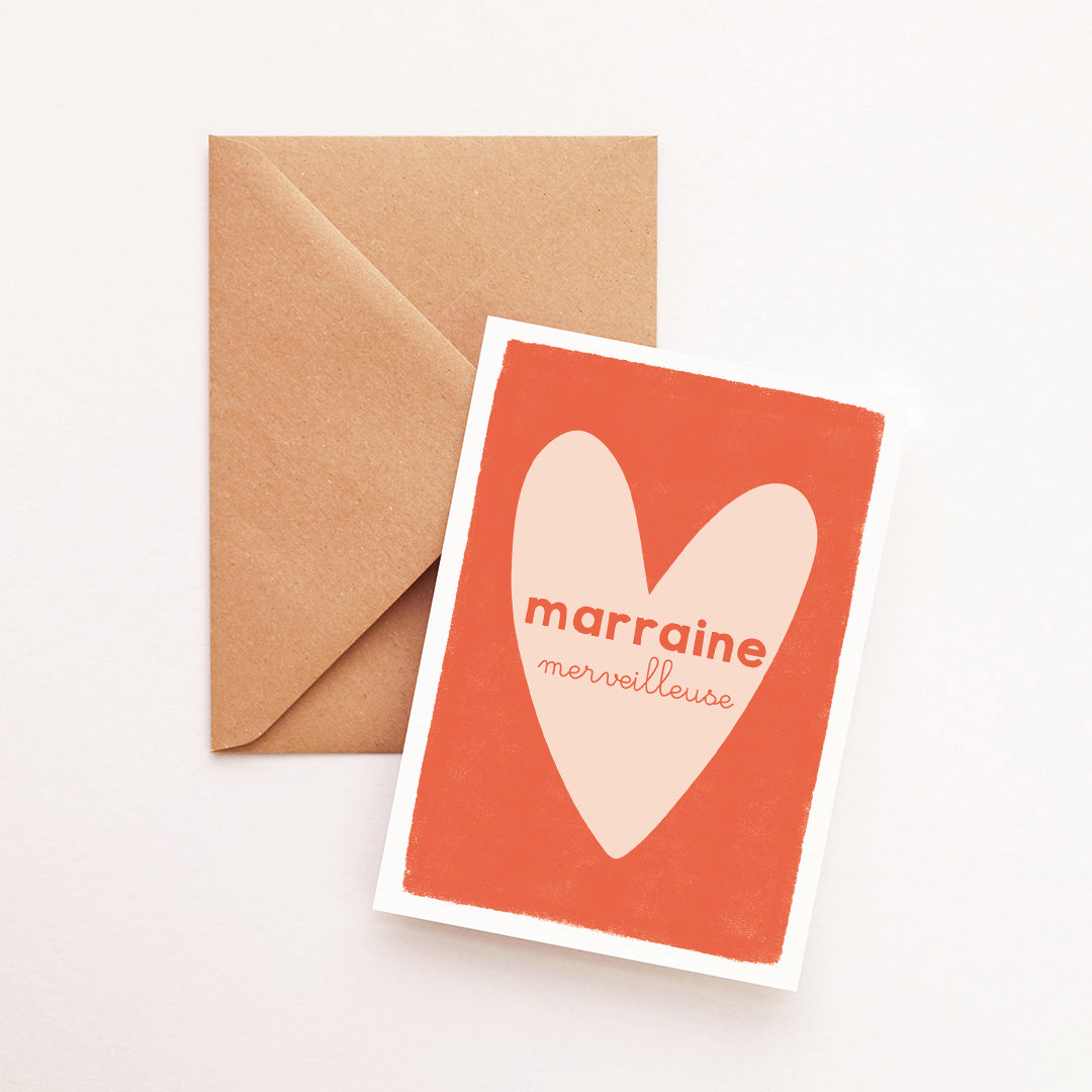 Carte Coeur Marraine merveilleuse