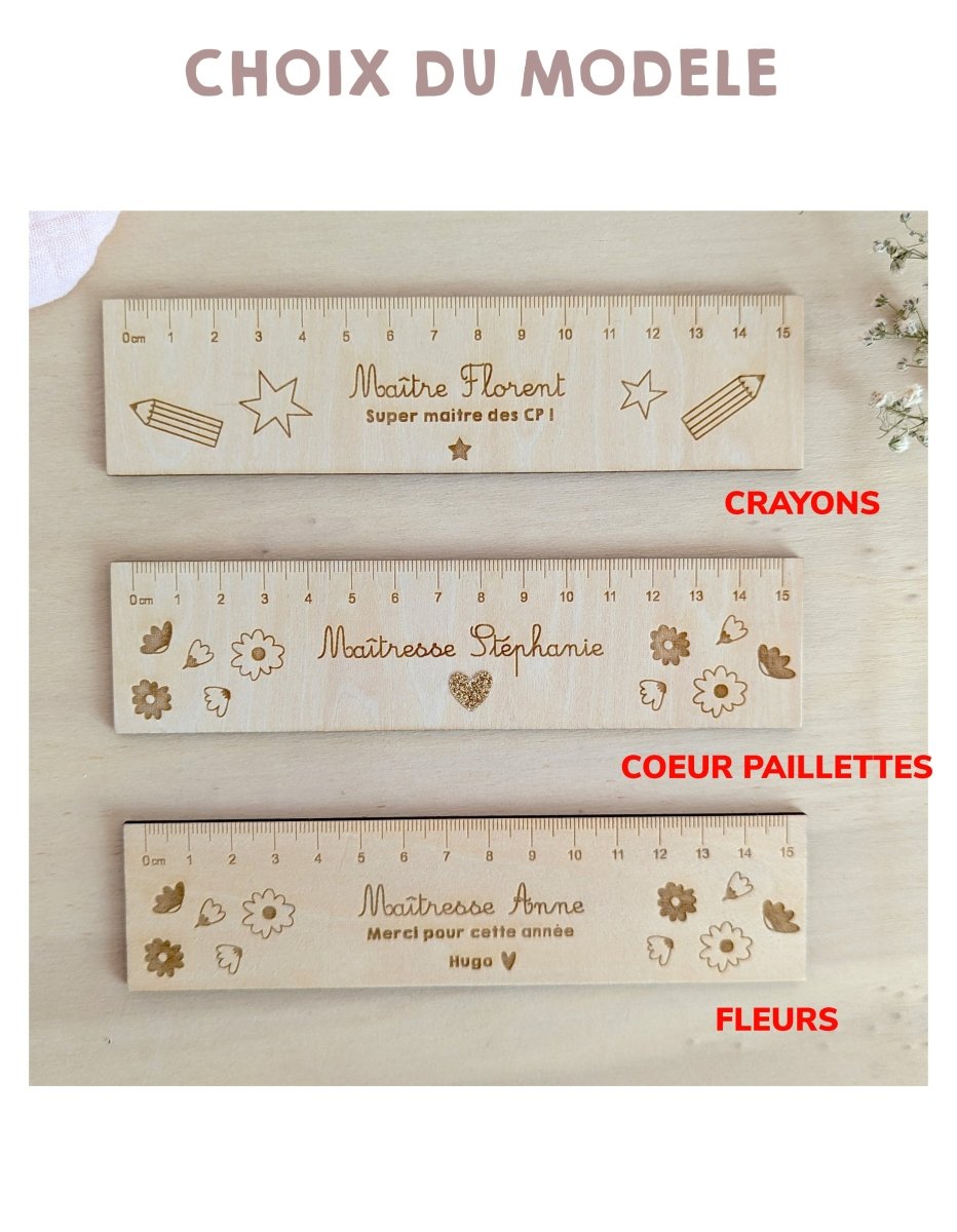 Règle en bois cadeau Merci Maîtresse, Atsem, Nounou - Atelier Vingt Huit