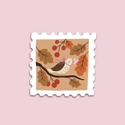 Sticker Timbre oiseau d'automne