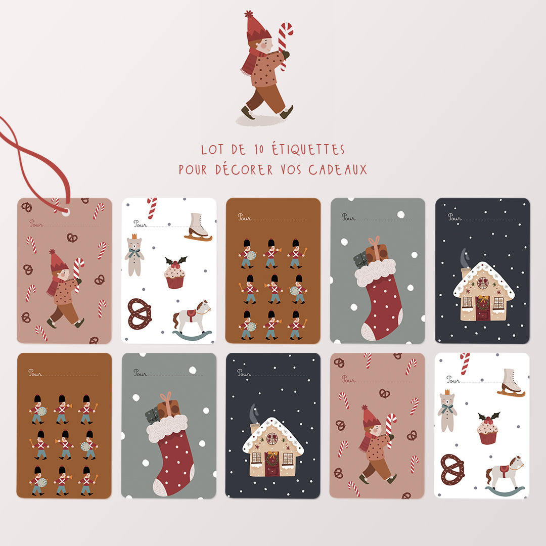 Lot 10 étiquettes cadeaux Noël "Enchanté"