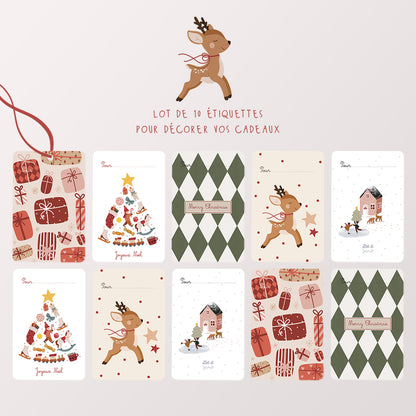 Lot 10 étiquettes cadeaux Noël "Féerique"