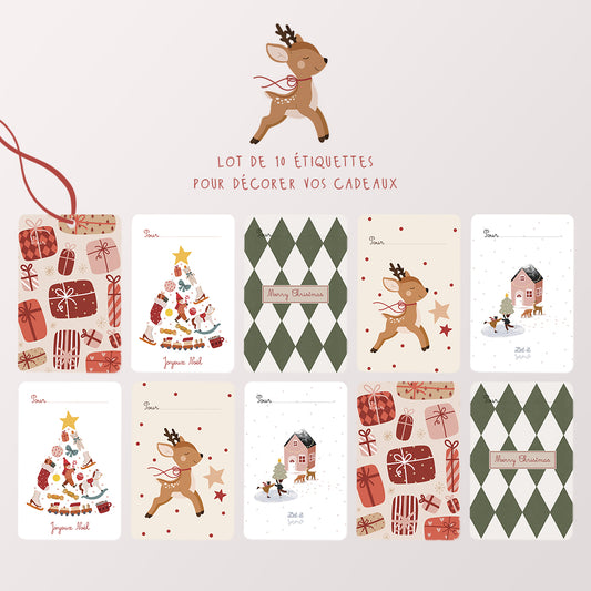 Lot 10 étiquettes cadeaux Noël "Féerique"