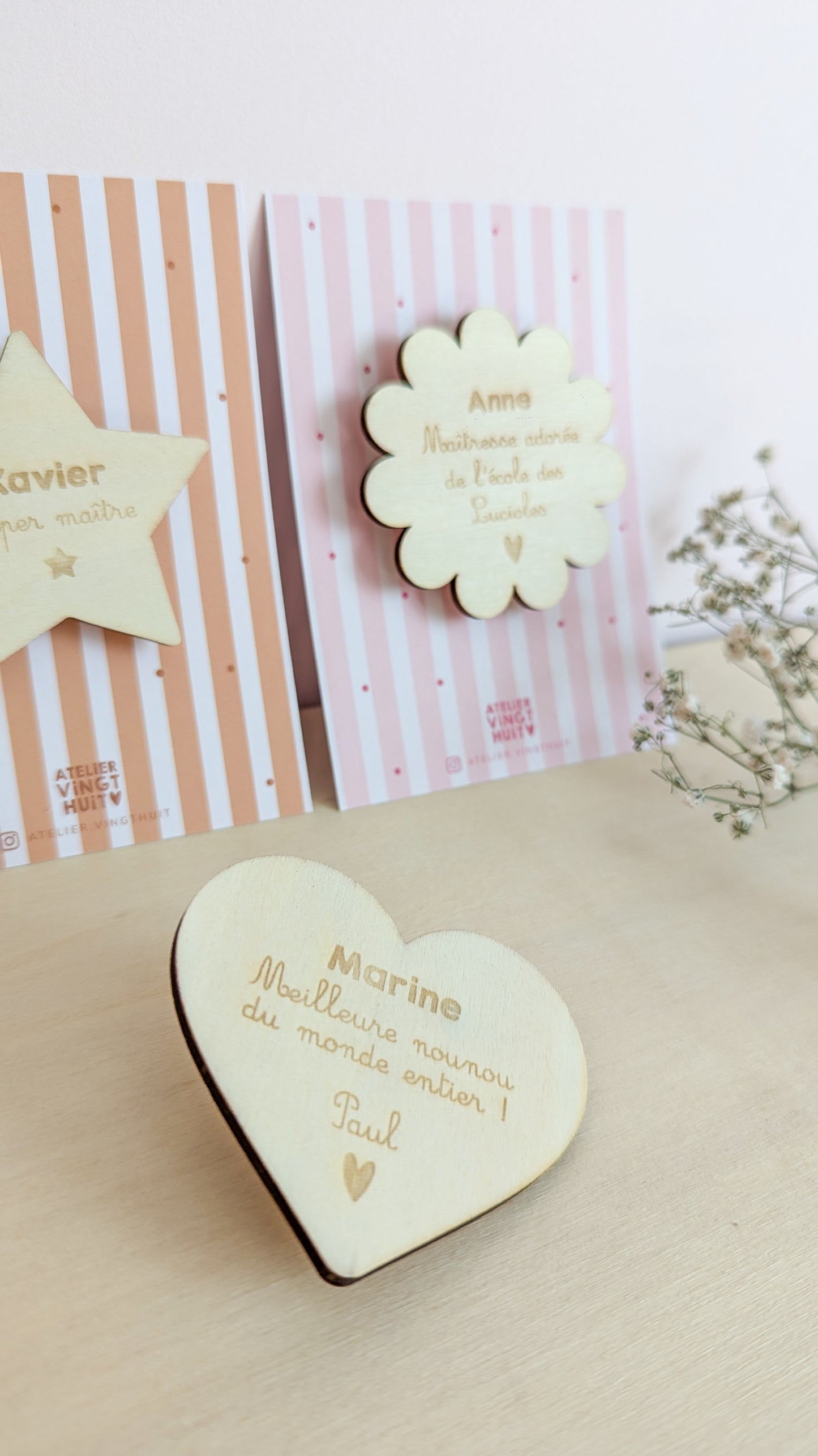 Magnet en bois cadeau Merci Maîtresse, Atsem, Nounou