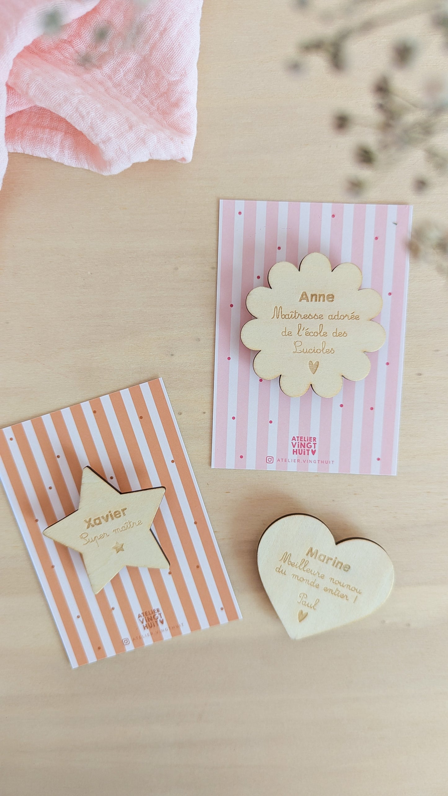 Magnet en bois cadeau Merci Maîtresse, Atsem, Nounou