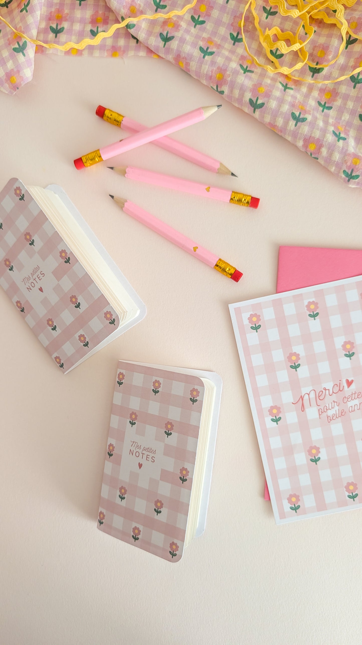 Mini carnet de Notes vichy fleuri