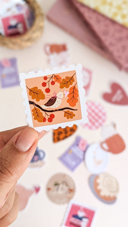 Sticker Timbre oiseau d'automne