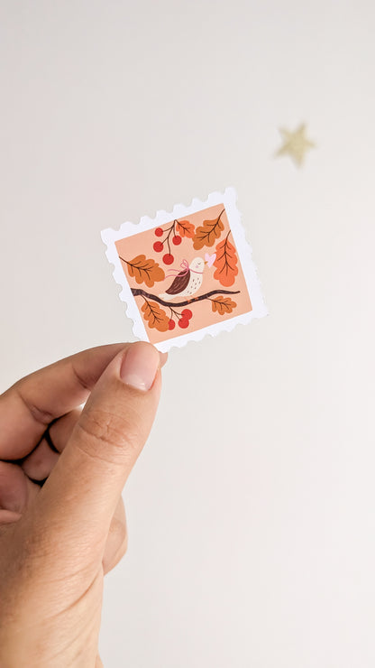 Sticker Timbre oiseau d'automne