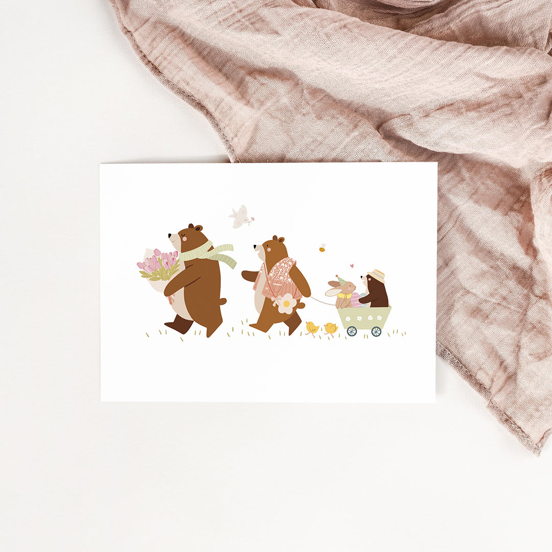 Carte La famille ours au printemps