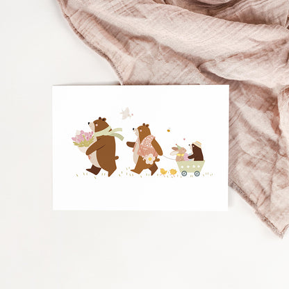 Carte La famille ours au printemps