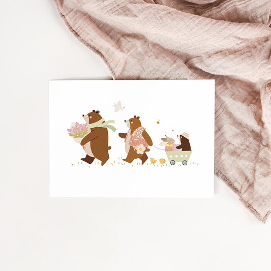 Carte La famille ours au printemps
