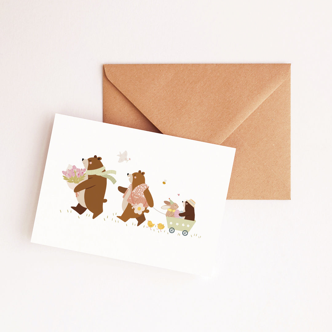 Carte La famille ours au printemps