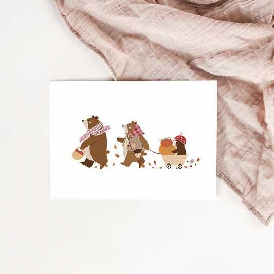Carte Famille ours en automne