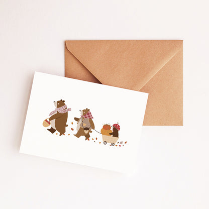 Carte Famille ours en automne
