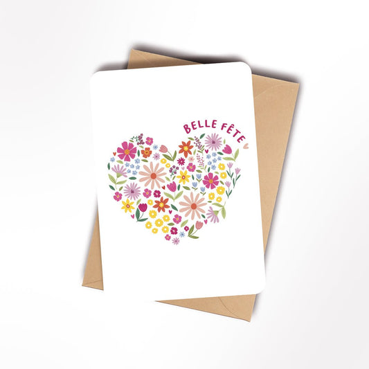 Carte Belle fête coeur fleuri - Atelier Vingt Huit