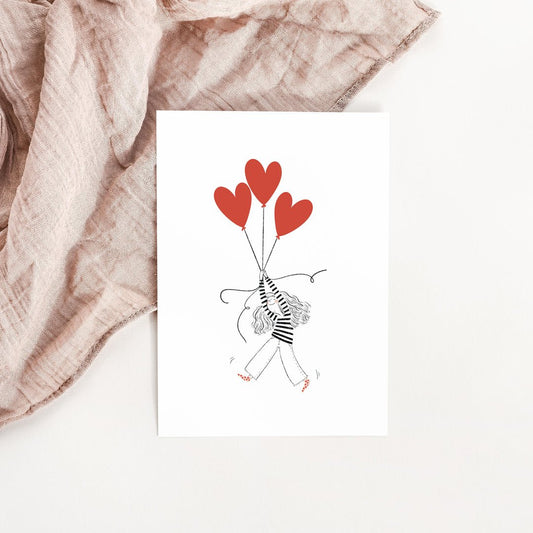 Carte Fille aux ballons d'amour - Atelier Vingt Huit