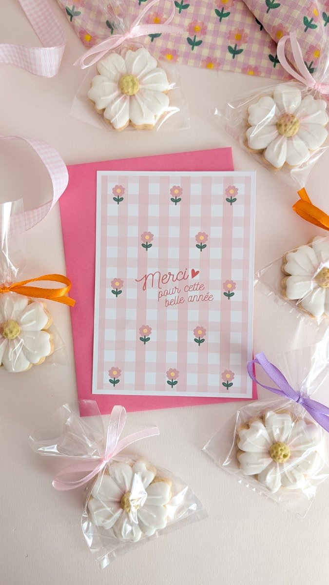 Carte Vichy fleuri Merci maîtresse - Atelier Vingt Huit