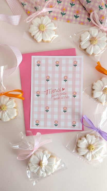 Carte Vichy fleuri Merci maîtresse - Atelier Vingt Huit