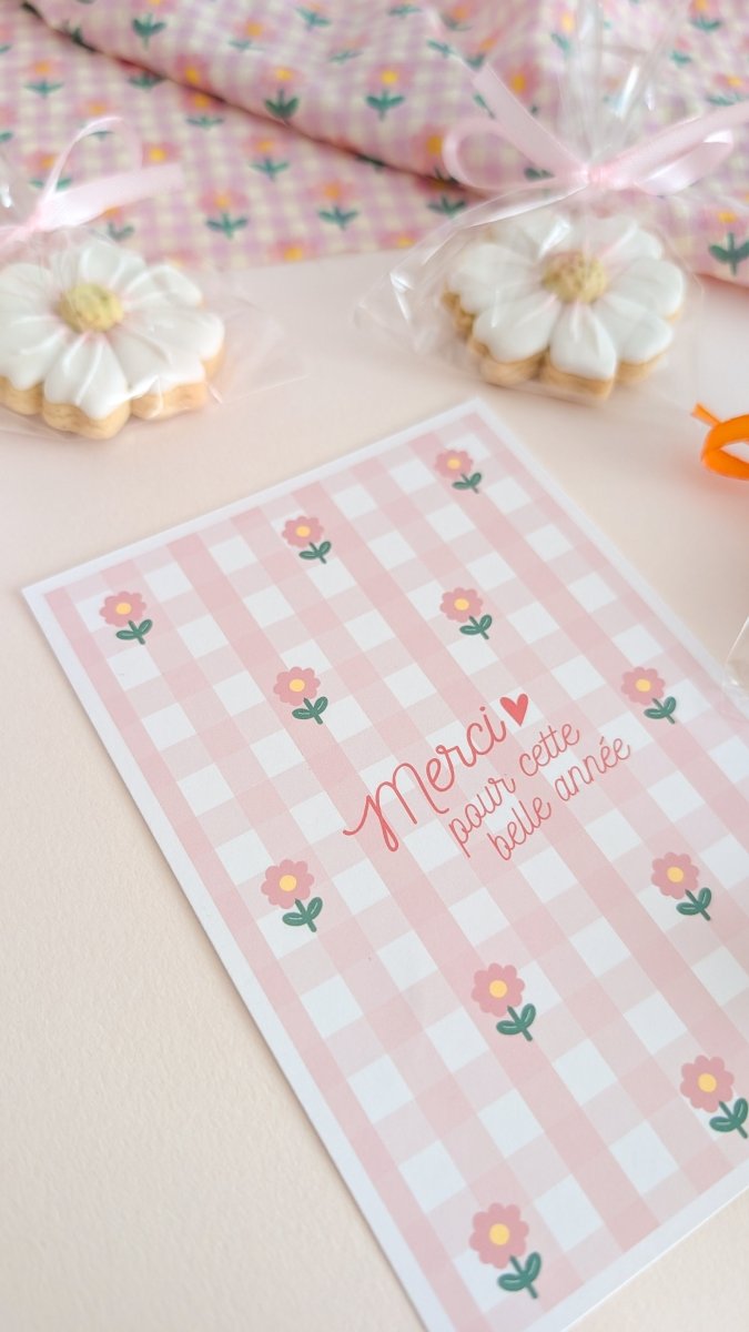 Carte Vichy fleuri Merci maîtresse - Atelier Vingt Huit