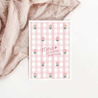 Carte Vichy fleuri Merci maîtresse - Atelier Vingt Huit