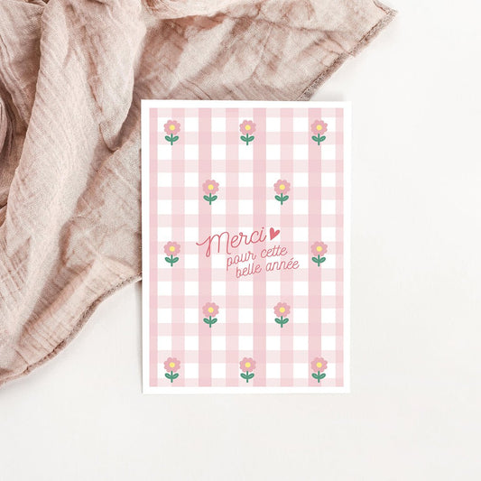 Carte Vichy fleuri Merci maîtresse - Atelier Vingt Huit