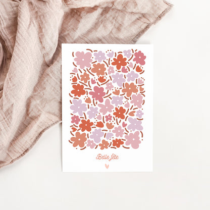 Carte Belle fête motif fleurs