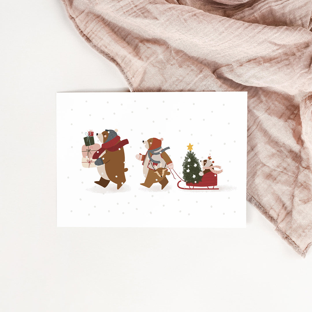 Carte La famille ours en hiver