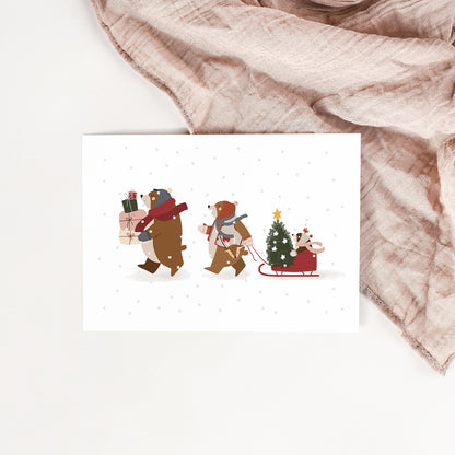 Carte La famille ours en hiver