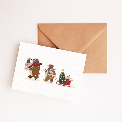 Carte La famille ours en hiver
