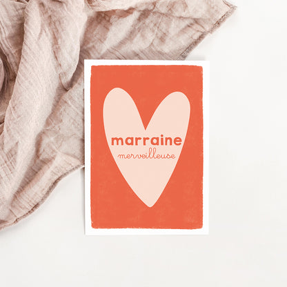 Carte Coeur Marraine merveilleuse