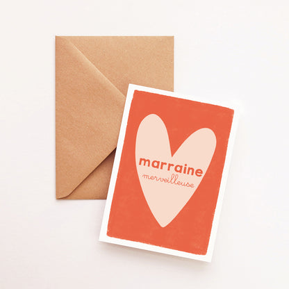 Carte Coeur Marraine merveilleuse