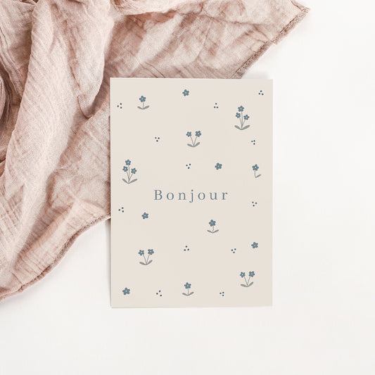 Carte Bonjour fleur bleue