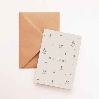 Carte Bonjour fleur bleue