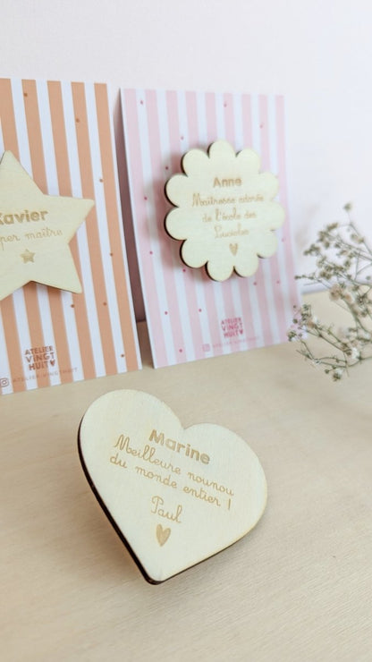 Magnet en bois cadeau Merci Maîtresse, Atsem, Nounou - Atelier Vingt Huit