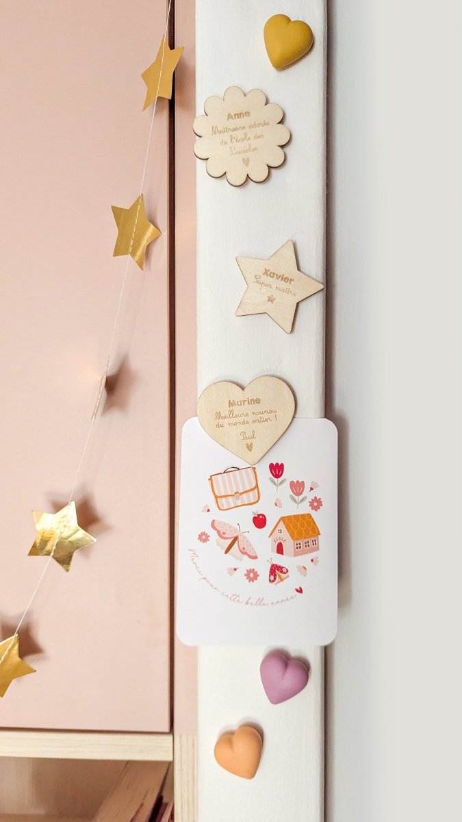 Magnet en bois cadeau Merci Maîtresse, Atsem, Nounou - Atelier Vingt Huit