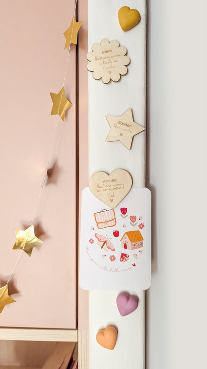 Magnet en bois cadeau Merci Maîtresse, Atsem, Nounou - Atelier Vingt Huit