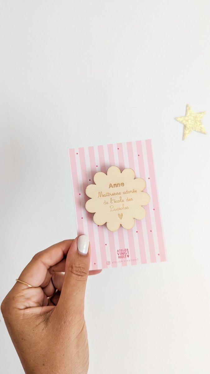 Magnet en bois cadeau Merci Maîtresse, Atsem, Nounou - Atelier Vingt Huit