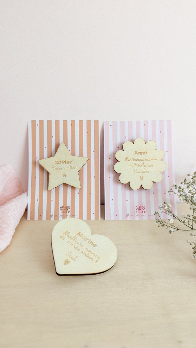 Magnet en bois cadeau Merci Maîtresse, Atsem, Nounou - Atelier Vingt Huit