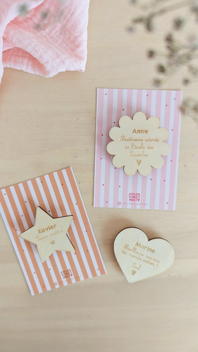 Magnet en bois cadeau Merci Maîtresse, Atsem, Nounou - Atelier Vingt Huit