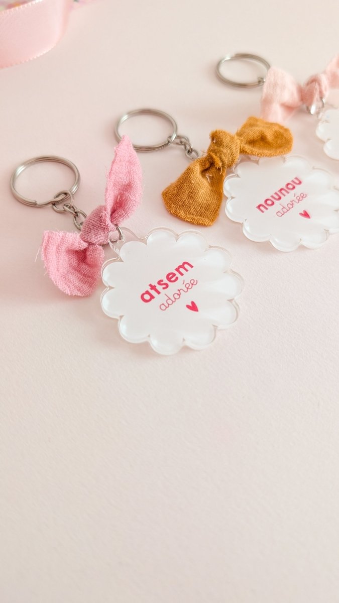 Porte-clef FLEUR Merci Maîtresse, Nounou, Atsem - Atelier Vingt Huit