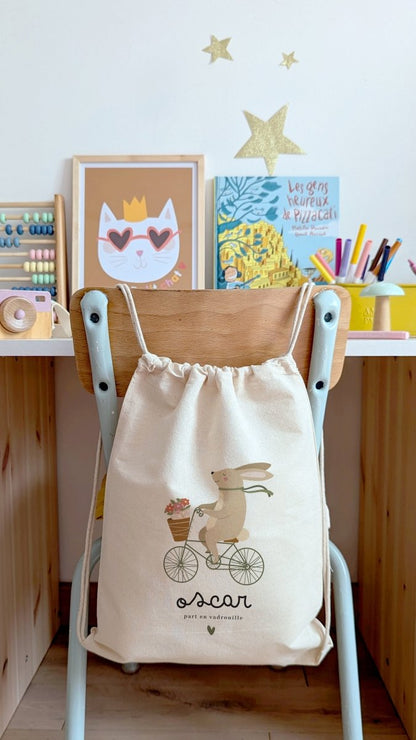 Sac/Pochon Lapin à vélo - Atelier Vingt Huit